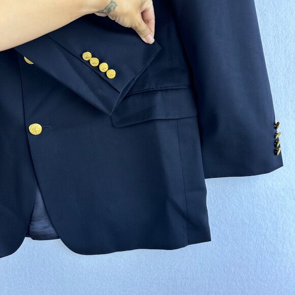 Brooks Brothers 346 Mens 43L Navy Blue Blazer Gold 3-Button Wool Sports Academia - Picture 6 of 13